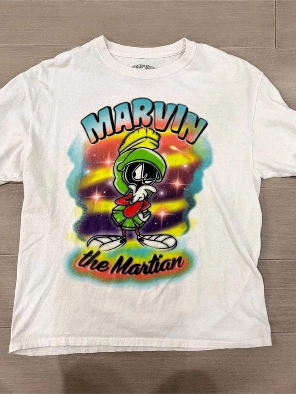 Looney Tunes Marvin the Martian Airbrush Graphic T-Shirt Graphic Tee White M/L